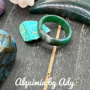 Green Agate carved band happy ring/manifesting joy and protection